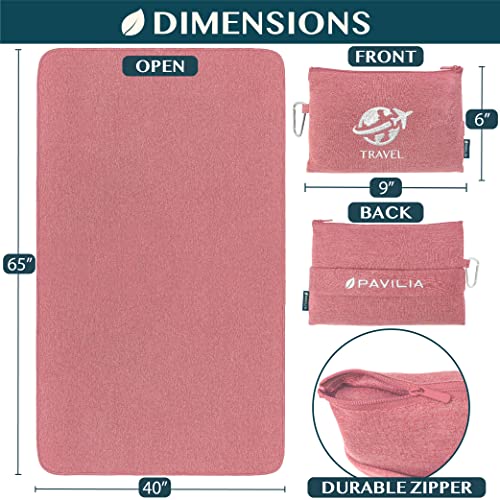 PAVILIA Soft Travel Blanket, Compact Airplane Blanket in Bag, Portable Blanket Pillow Set, Lightweight and Packable Plane Flight Car Trips Travel Home Office Gift Accessories, Pink, 65x40 inches - color: Pink