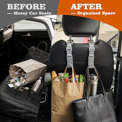 Amooca Car Headrest Hooks 4 Pack Adjustable Universal Fit Auto Seat Back Organizer Storage Hanger Purse Bags Holder with Clip Gray - color: Gray