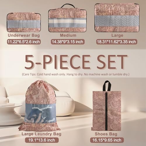 U+U 5 Set Packing Cubes for Travel Essentials Ultralight Luggage Packing Organizers with Laundry Bag and Shoe Bag for Vacation, Business Trip and Camping (Paisley Pattern) - color: Paisley Pattern