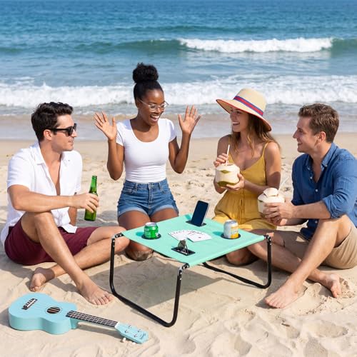 Portable Beach Table Foldable Camping Picnic Table with Cup Holder and Phone Pockets Lightweight Stable for Tailgate Travel Fishing Hiking and Outdoor Adventures(Green,Solid Pattern) - color: Green