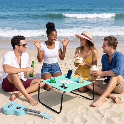 Portable Beach Table Foldable Camping Picnic Table with Cup Holder and Phone Pockets Lightweight Stable for Tailgate Travel Fishing Hiking and Outdoor Adventures(Green,Solid Pattern) - color: Green
