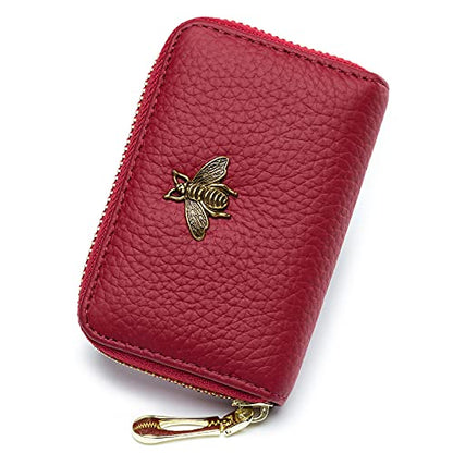 imeetu RFID Credit Card Holder, Small Leather Zipper Card Case Wallet for Women - color: Lite - Red, size: Lite