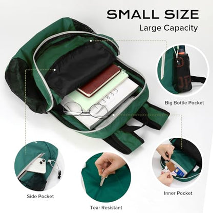 VPBAGE 15L Water-resistant Hiking Daypack, Small Backpack Travel Outdoor, Lightweight Day Pack with Tool Loops - color: Dark Green