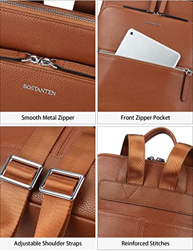 BOSTANTEN Leather Laptop Backpack for Women 15.6 inch Computer Bag Travel Work Daypack - color: 4-brown