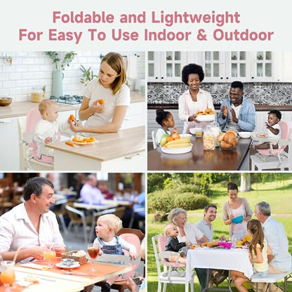 YOLEO Baby High Chair Booster Seat for Dining Table, Foldable High Chairs with Adjustable Heights, Travel Booster Seat with Removable Tray - color: Pink, size: No Cushion