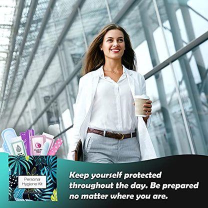 Menstrual Kit All-in-One 10 Pack | Convenience on The Go | Period Kit Pack for Travelling, Tweens & Teenager | Individually Wrapped Feminine Hygiene Product (Blue Forest) - color: Blue Forest