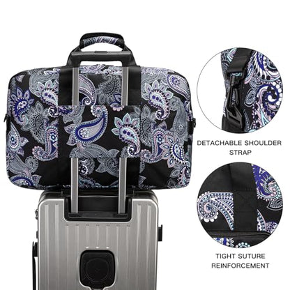 F.FETIVIN Weekender Bag Carry On Travel Duffle Bag Medium Overnight Bag for Women(Black Paisley) - color: 11-Black Paisley