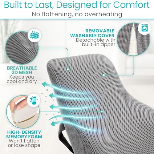 Vive Full Lumbar Pillow - Memory Foam Contour Support Cushion for Lower Back Pain - color: Gray