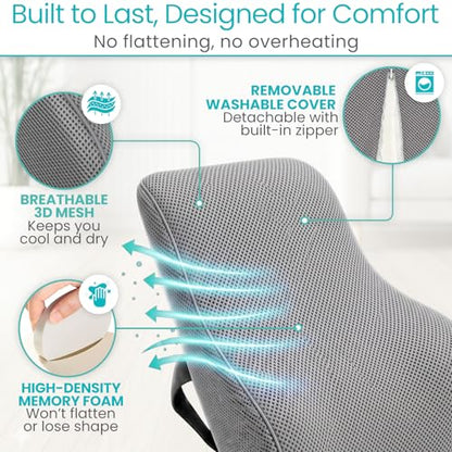 Vive Full Lumbar Pillow - Memory Foam Contour Support Cushion for Lower Back Pain - color: Gray
