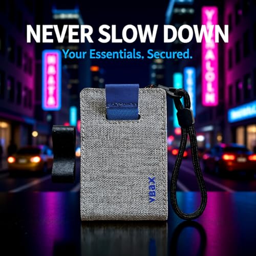 RFID Minimalist Slim Wallet for Men and Women, Holds Up to 12 Cards, Cash, Key Thin and Lightweight Credit Card Holder (Grey Canvas – Azure Edition) - color: Grey Canvas – Azure Edition