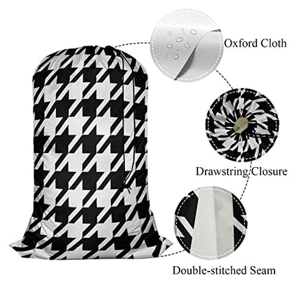 Swono Houndstooth Seamless Pattern Large Laundry Collapsible Laundry Bag Black White Abstract Pattern Foldable Laundry Hamper Bag - color: Houndstooth Seamless Pattern