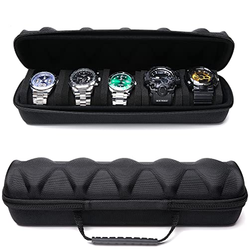 5 slots Watch travel case, hard watch storage organizer box with soft foam insert, watch holder, fit up to 55mm face watch - size: 5 INSERT