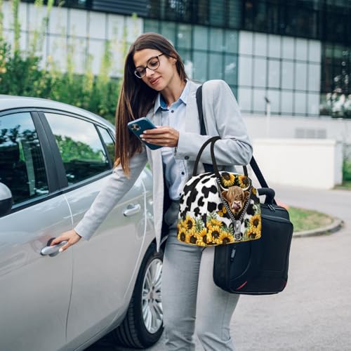 Cow Print Lunch Box Western Highland Cow Lunch Bag for Women Insulated Cows Print Lunchbox Cooler Reusable Large Containers Tote Bag For Women Men Work Office Travel Picnic - color: Cow Print