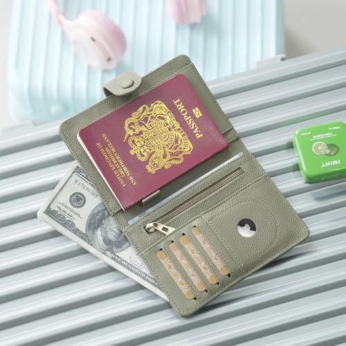 WASON Leather Passport Cover Wallet - Travel Passport Holder with RFID, Card Slots, Cash Pocket, Coin Purse, Tracker Slot, Boarding Pass and Ticket Organizer for Men and Women (Green) - color: Green