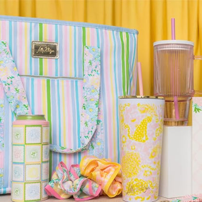 Lilly Pulitzer Beach and Picnic Cooler, Insulated Bag with Adjustable Shoulder Strap and Zipper, Soft Cooler - color: Lilly Garden Stripe