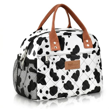 HOMESPON Insulated Lunch Bag for Women Men Adults Lunch Tote with Front Pocket Lunch Box Container Cooler Bag for Work Picnic (Cow Print) - color: Cow Print