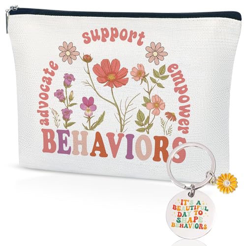 BCBA RBT Gifts Makeup Bags for Women, Behavior Analyst Cosmetic Bag with Keychain, Therapist Appreciation Gift Set for Coworkers Friends Teacher Students - color: BCBA & RBT
