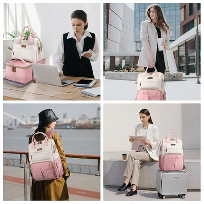 Maelstrom Travel Backpack for Women Men,Laptop Backpack Fits 15.6-17.3 Inch Laptop, Nurse/Work Bag with Insulated Lunch Box (Pink-beige) - color: Pink-beige