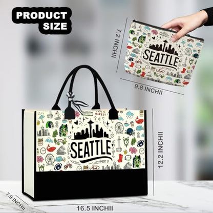 Seattle Italy Chicago New York Las Vegas Paris Gifts for Women Canvas Tote Bag Mother's Day Gifts for Women - color: Seattle