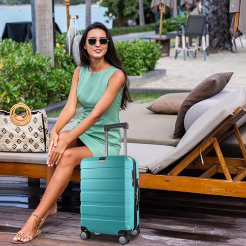 KROSER Hardside Expandable Carry On Luggage with Spinner Wheels & Built-in TSA Lock, Durable Suitcase Rolling Luggage with USB Port, Carry-On 20-Inch, Lake Blue - color: Lake Blue