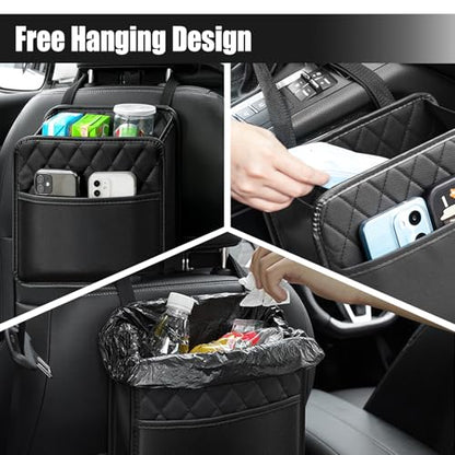 Foldable Car Seat Back Organizer, Large Capacity Hanging Car Backseat Storage Bag with Cup Holders, PU Leather Waterproof Car Trash Bag Can, Car Travel Accessories for Most Vehicles (1PC) - size: 1PC