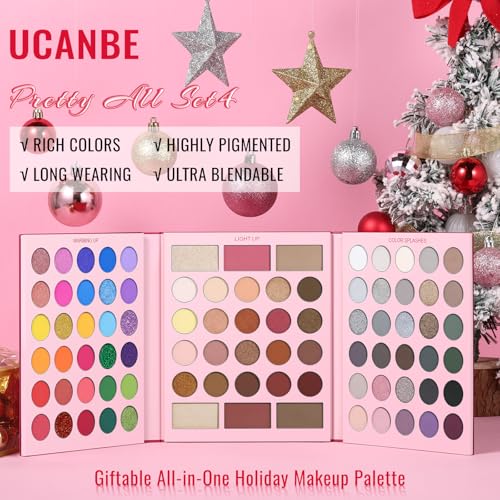 UCANBE Pretty All Set Eyeshadow Palette Pro 86 Colors Holiday Makeup Kit, Matte Shimmer Glitter Eye Shadows Highlighter Blush Contour All-in-One Make Up Pallet Christmas Valentines Gift Set - color: Palette D