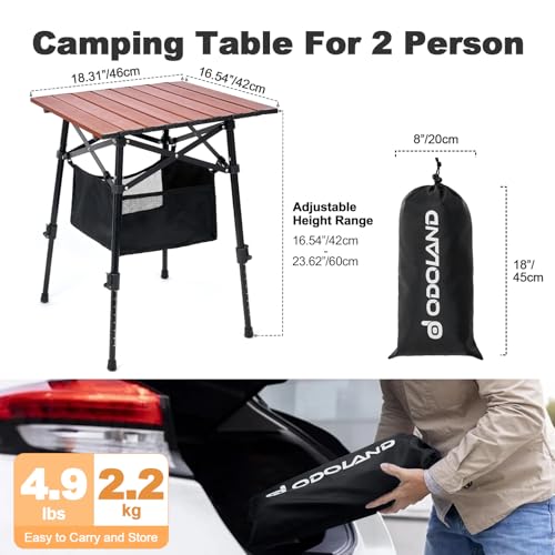 Odoland Portable Camping Table, 18.3"L x 16.5"W Folding Table with Adjustable Height 16.5" - 23.6", Large Beach Table with Storage Bag for Outdoor Camp, Cooking, Picnic, Travelling, Backyards, Fishing - size: 18.31"L x 16.54"W x 16.54"H