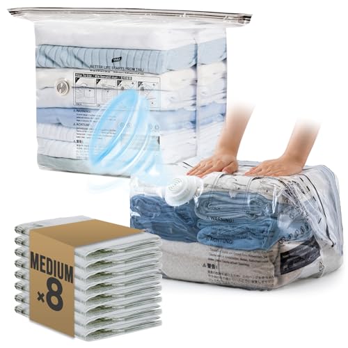 TAILI 8 Pack Cube Vacuum Storage Bags, Medium Size (25x19x11 inch), Vacuum Seal Bags for Clothing, Compression Cube Bags for Home Storage, Space Saving for Blankets, Baby Clothes, Pillows - size: 8 Medium