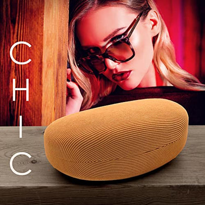 MyEyeglassCase® Large Hard Sunglasses Case | fits Large curved Sunglasses, with microfiber bag and cleaning cloth - color: Tan Corduroy