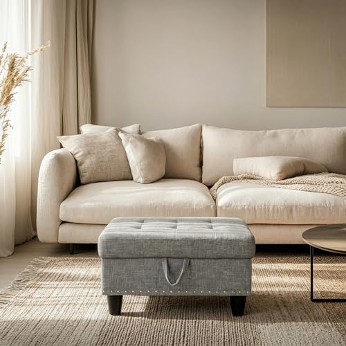 28.5 Inch Storage Ottoman Bench, Upholstered Ottoman with Hidden Storagefor Bedroom Living Room, End of Bed Foot Rest Stool, Dark Gray - color: Dark Gray