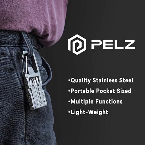 PELZ 12 in 1 Multi Tool Carabiner, Folding Tool Kit, Keychain Multitool, Screwdrivers, Bottle Opener, Phone Holder for Camping, Hiking, Everyday Use