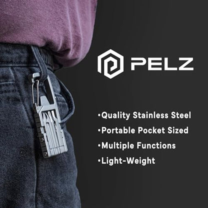 PELZ 12 in 1 Multi Tool Carabiner, Folding Tool Kit, Keychain Multitool, Screwdrivers, Bottle Opener, Phone Holder for Camping, Hiking, Everyday Use