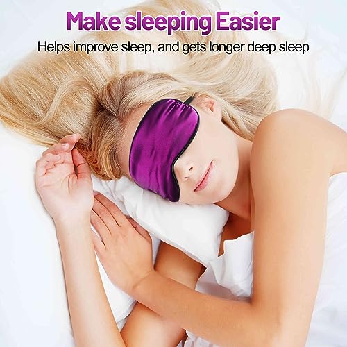 Sleep Mask, Silk Eye Mask for Sleeping with Adjustable Strap, Blindfold Eyeshade for Men & Women, Comfortable & Soft Eye Cover Eyeshade for Night Sleep (Purple) - color: Purple