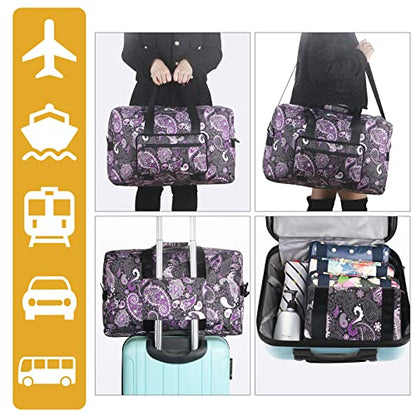 F.FETIVIN Weekender Bag Carry On Travel Duffle Medium Overnight Bag for Women(Purple Paisley) - color: 1-Purple Paisley