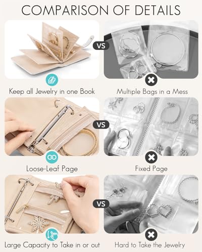 VLANDO Travel Jewelry Organizer Case,Travel Gifts for Women,Portable Jewelry Storage Book Ring Binder with Clear Zipper Velvet Jewelry Pouch Bag-White - color: White Crocodile