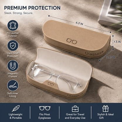 Glasses Case hard shell,3-in-1 Sunglasses Case & Eyeglass Case with Cleaning Cloth & Storage Pouch - color: Beige