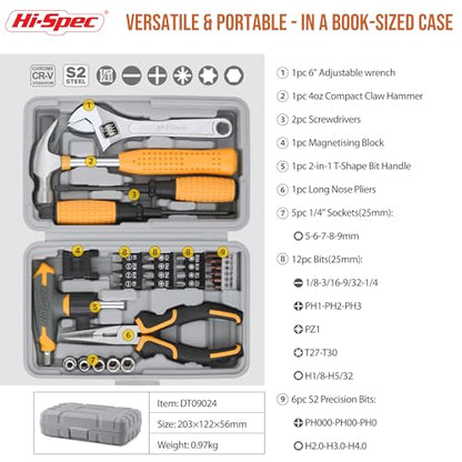 Hi-Spec 30pc Magnetic T-Handle Ratchet Wrench and Screwdriver Set. Small Compact Hand Tool Kit Set with Sockets for Home & Car & Office. Toolkit Starter Repairs in a Portable Tool Box Case - color: Yellow