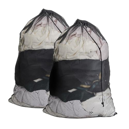 2 Pack Mesh Laundry Bags,24 x 35 Inches Heavy Duty Drawstring Dirty Clothes Bag for Camp,College,Dorm,Travel,Family,Apartment Dwellers,RV & Cruise Essentials(Black)