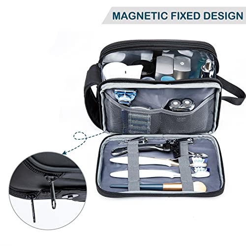 BAGSPRITE Large Toiletry Bag for Men, Women Travel Bag with Hanging Hook, Water-resistant Makeup Cosmetic Bag Shaving Kit Organizer, Bathroom Bag for Traveling - color: Black White
