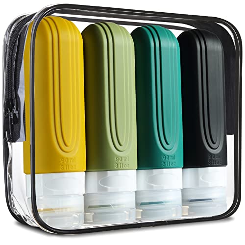 Mrsdry Travel Bottles for Toiletries, Tsa Approved 3oz Travel Size Containers BPA Free Leak Proof Refillable Liquid Silicone Squeezable Travel Accessories for Shampoo Conditioner Lotion (4 Pack) - color: Green