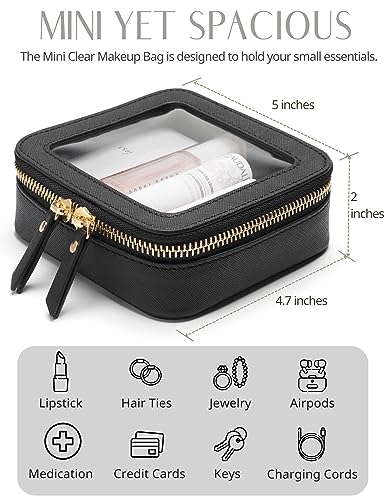 Popvibe Clear Makeup Bag Travel Cosmetic Case Transparent Toiletry Bag with Zipper, Portable Make Up Organizer Traveling Compact Car Bag for Essentials - color: Black, style: Mini Chic