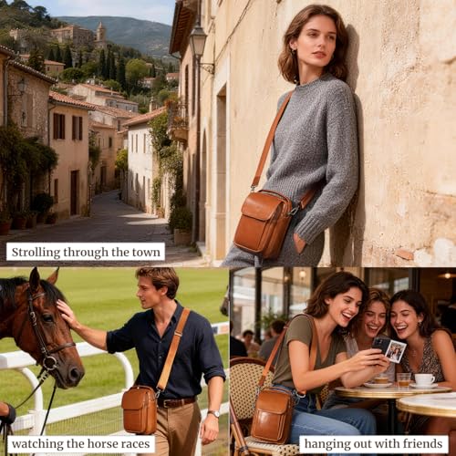 Augus Leather Small Messenger Bag For Men Crossbody Handbag Shoulder Sling Travel Bags for Men Purse Daypack Magnetic Buckle - color: Light Brown