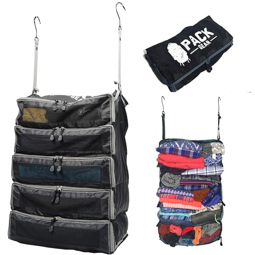 Pack Gear Hanging Suitcase Organizer - Our XL Hanging Luggage Organizer Perfectly Fits Any Suitcase - Our Packing Cubes For Travel Use Mesh Windows to Make Finding Any Outfit Easy (Black, XL) - color: Black, size: X-Large (Check-In)