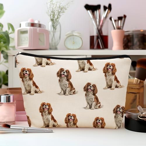 Cavalier King Dog Makeup Bag, Cavalier King Lovers Gifts Cosmetic Bag for Women, Dog Mom Lovers Owner Gifts for Women Christmas, Pet Lover Gift Zipper Travel Makeup Pouch for Purse - color: cavalier king