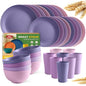 Teivio 32-Piece Kitchen Plastic Wheat Straw Dinnerware Set, Service for 8, Dinner Plates, Dessert Plate, Cereal Bowls, Cups, Unbreakable Colorful Plastic Outdoor Camping Dishes, Purple Ombre - color: Purple Ombre