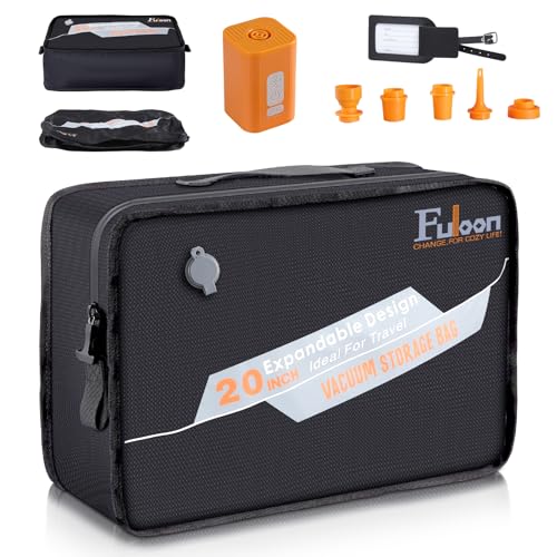 Fuloon Space Saver Vacuum Storage Bags, 20-Inch Travel Compression Bags for Air Travel, Business Trip, Carry-On Suitcases & Backpack, Black (1 Pack, Without Pump) - size: 1 Pack Without Pump