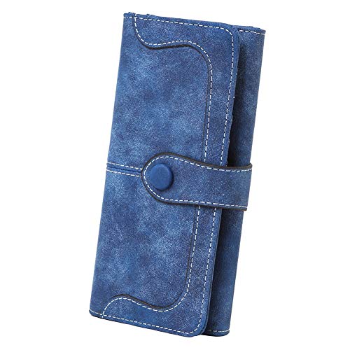 Women's Vegan Leather 17 Card Slots Card Holder Long Big Bifold Wallet - color: Navy