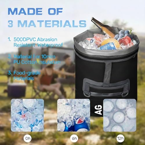 48cans Large Cooler Backpack Insulated Waterproof for Men Women Insulated Backpack Cooler Leak Proof Waterproof for 12 Hours Cooling for Camping Picnic Hiking Beach Travel Kayaking - color: Black