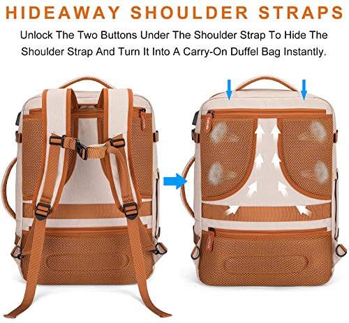 Lumesner Carry on Travel Backpacks, Extra Large 40L Flight Approved Bag for Men & Women,Expandable Suitcase Backpack With 4 Packing Cubes,Water Resistant Luggage Daypack Business Weekender Bag, Beige - color: Beige
