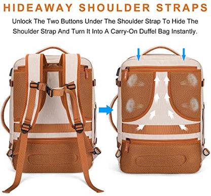 Lumesner Carry on Travel Backpacks, Extra Large 40L Flight Approved Bag for Men & Women,Expandable Suitcase Backpack With 4 Packing Cubes,Water Resistant Luggage Daypack Business Weekender Bag, Beige - color: Beige